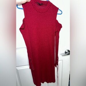 Jessica Simpson Cold Shoulder Long Sleeve Burgundy Wine Dress
